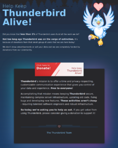 Keep Thunderbird Alive appeal page