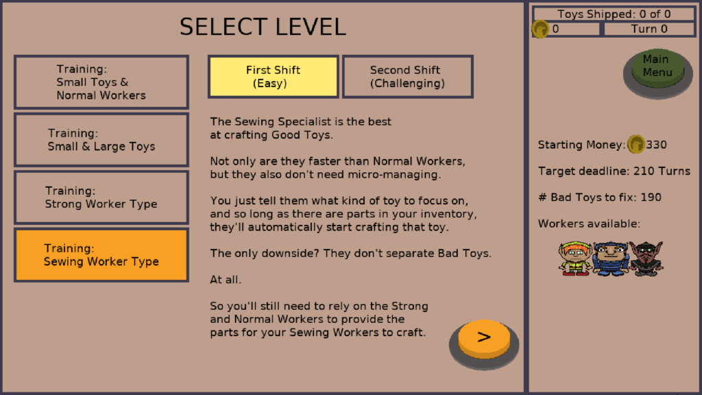 Toy Factory Fixer - Level select menu