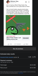 2023 Black Friday Facebook Event boost estimated reach