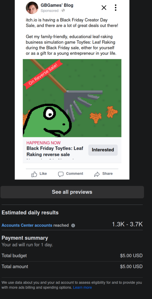 2023 Black Friday Facebook Event boost estimated reach