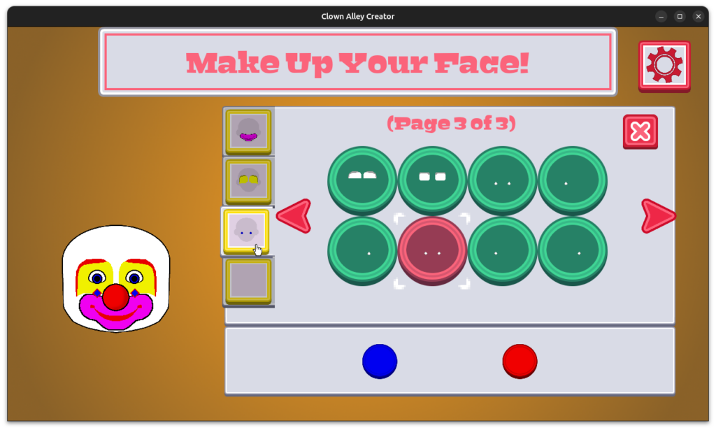 Clown Alley Creator - three pages of make-up options