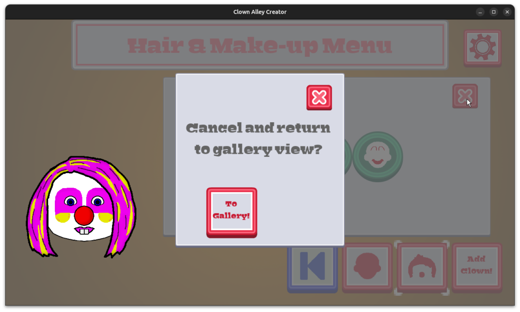 Clown Alley Creator - exit confirmation dialog