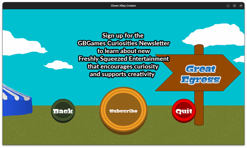 Clown Alley Creator - Exit confirmation screen