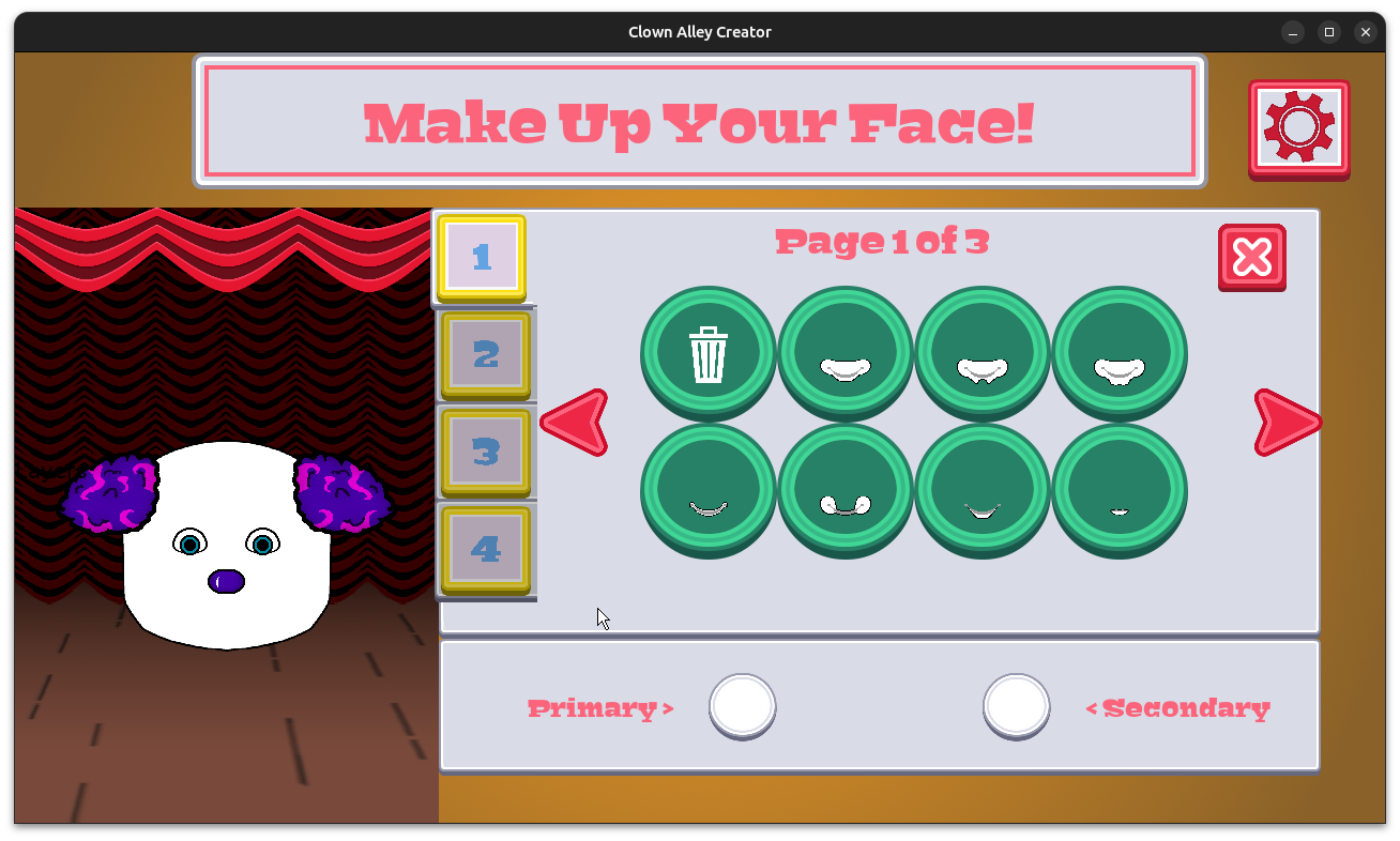 Clown Alley Creator - layered make-up menu