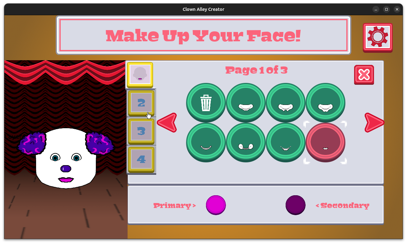 Clown Alley Creator - layered make-up menu